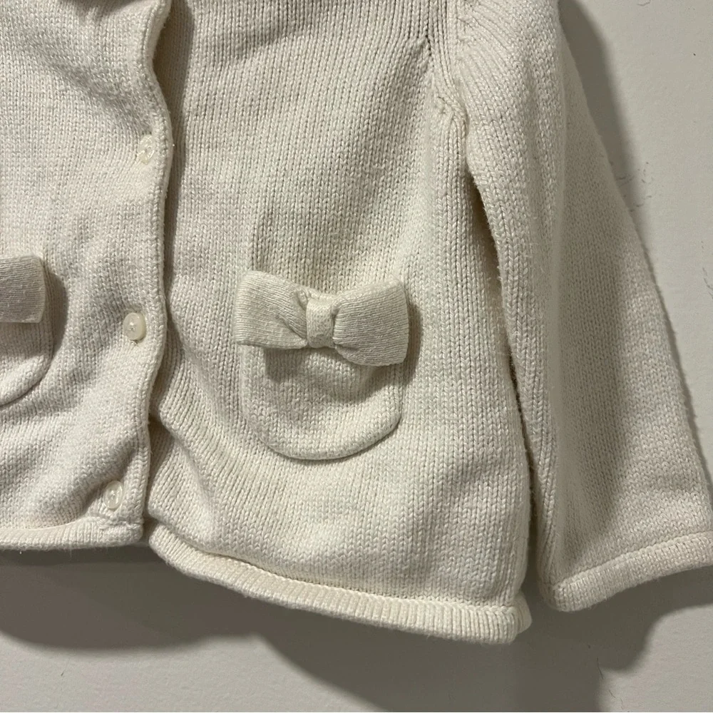 Janie & Jack Baby Girl Faux Fur Collar Cardigan Ivory White Bow Pocket 12-18m